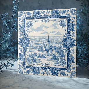 Rustic French Toile De Jouy Vintage Textile Floral Ceramic Tile