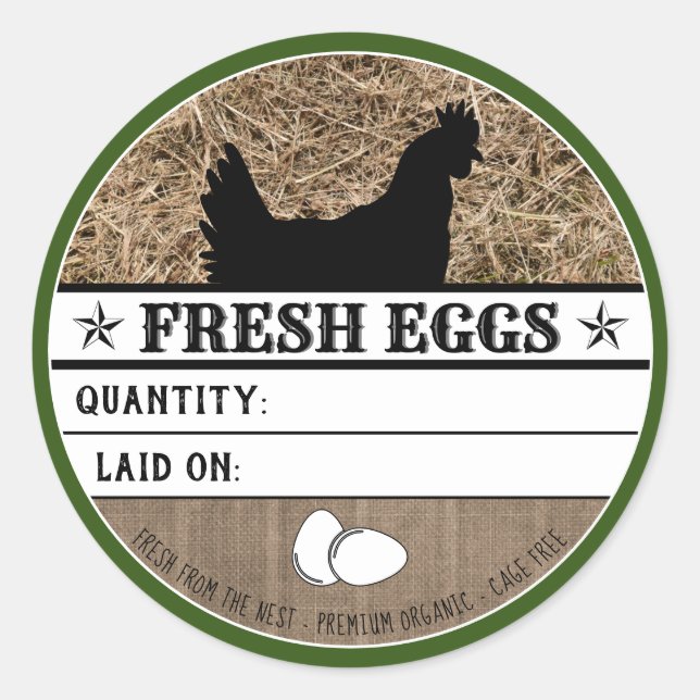 Rustic Fresh Eggs Western Green Farm Custom Classic Round Sticker (Front)