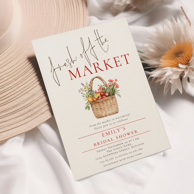 Rustic Fresh off the Market Bridal Shower Invitation (Shown on Felt Ecru option)