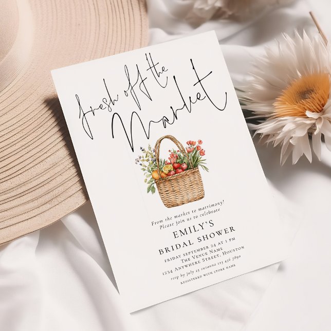 Rustic Fresh off the Market Script Bridal Shower Invitation (Creator Uploaded)