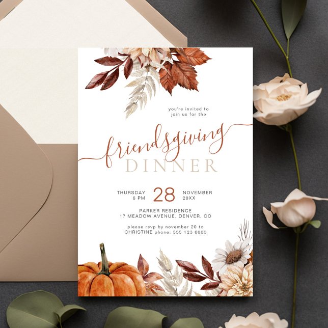 Rustic Friendsgiving botanical Thanksgiving dinner Invitation (Creator Uploaded)