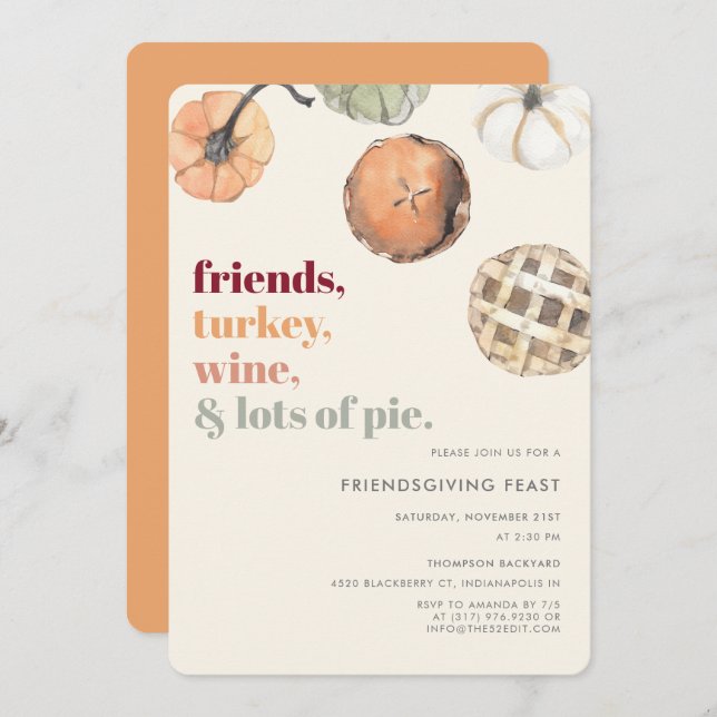 Rustic Friendsgiving Dinner Feast Party Invitation (Front/Back)