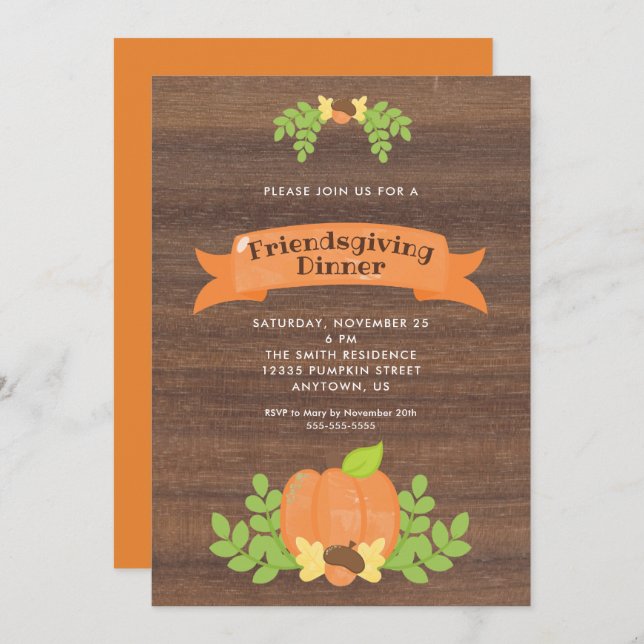 Rustic Friendsgiving Dinner | Pumpkin Invitation (Front/Back)