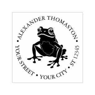 Rustic Frog #1 Amphibian Round Name Address Self-inking Stamp