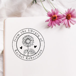 Rustic From The LIbrary of Custom Sunflower Book Rubber Stamp