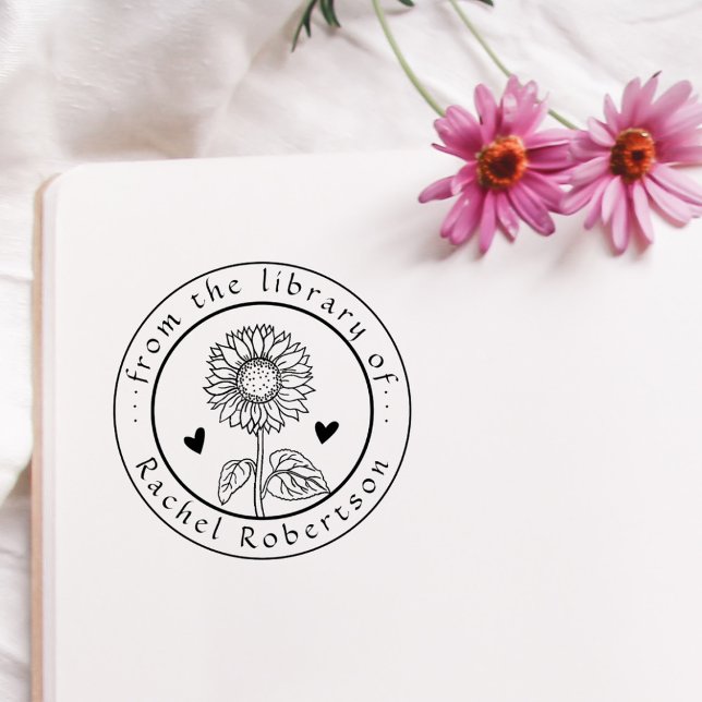 Rustic From The LIbrary of Custom Sunflower Book Rubber Stamp (Creator Uploaded)