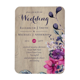 Rustic Fuchsia Floral Woodland Wedding Magnet
