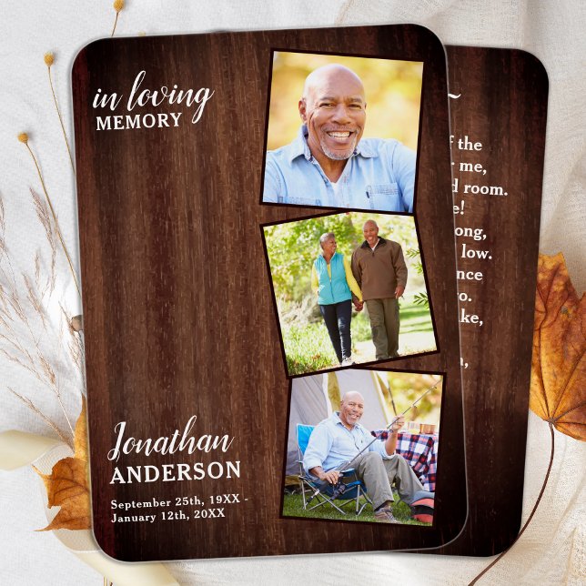 Rustic Funeral 3 Photo Poem Memorial Prayer Card (Creator Uploaded)