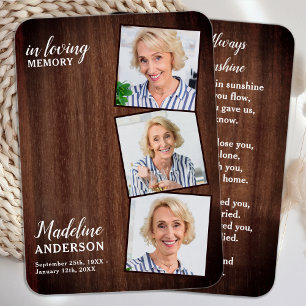 Rustic Funeral 3 Picture Memorial Prayer Card