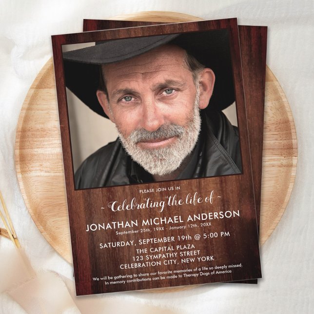 Rustic Funeral Memorial Photo Celebration Of Life  Invitation (Creator Uploaded)