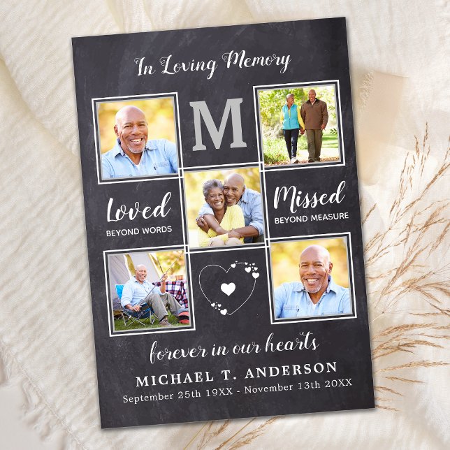 Rustic Funeral Memorial Sympathy Photo Collage Thank You Card (Creator Uploaded)