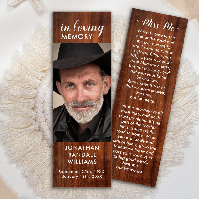 Rustic Funeral Photo Memorial Prayer Bookmark (Creator Uploaded)