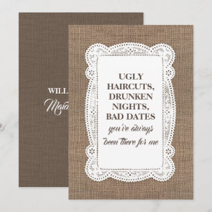 Rustic Funny Bridesmaid / Maid of Honour Proposal Invitation