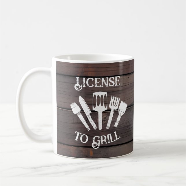 Rustic Funny Cooking Gift Men-License to Grill Coffee Mug (Left)