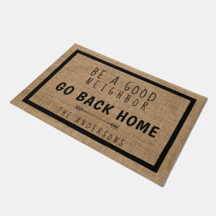 Rustic Funny Farmhouse Burlap Be a Good Neighbour Doormat