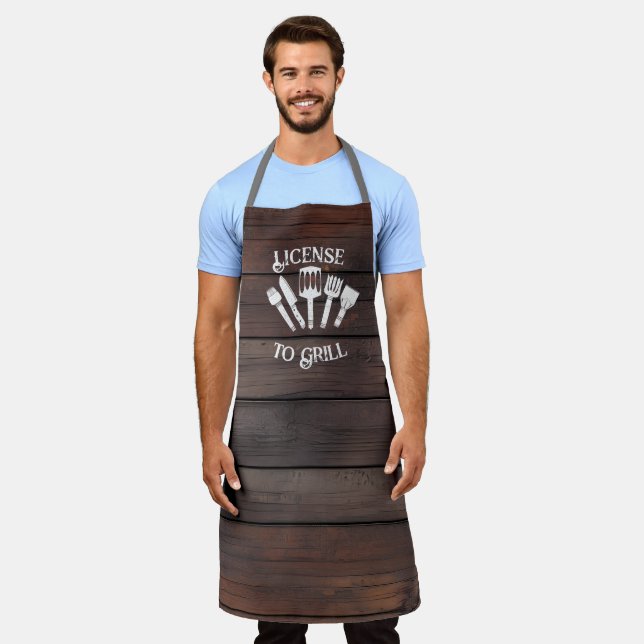 Rustic Funny Men’s Grill Art: License to Grill Apron (Worn)