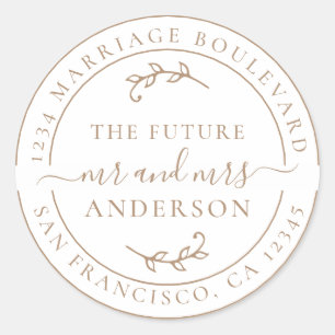 Rustic Future Mr Mrs Coffee Return Address Classic Round Sticker