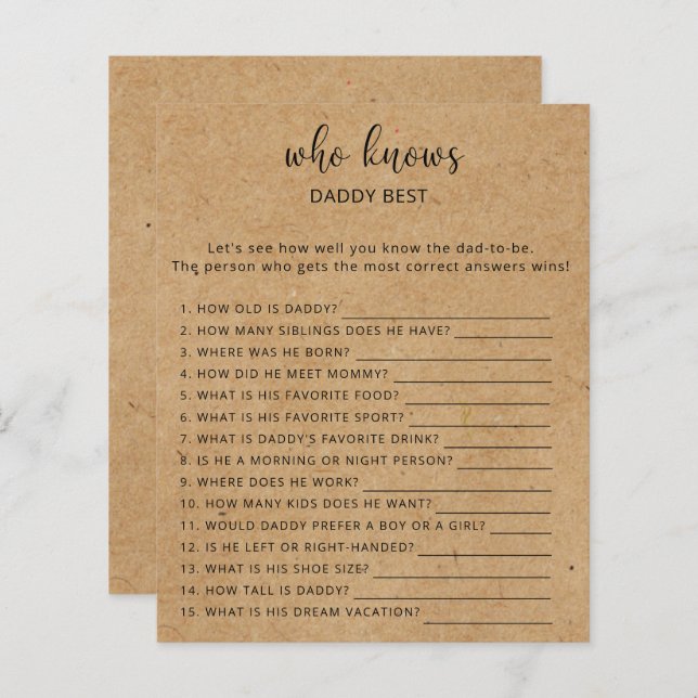 Rustic Game - Who knows DADDY best (Front/Back)