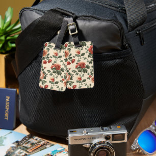 Rustic Garden Bloom – Vintage Red Floral Pattern Luggage Tag