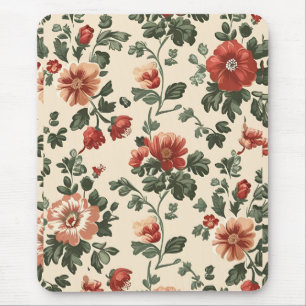 Rustic Garden Bloom – Vintage Red Floral Pattern Mouse Pad