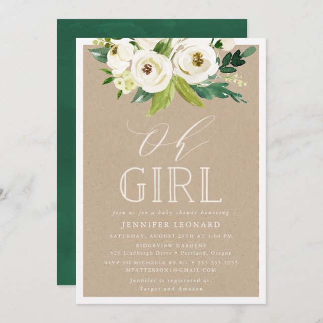Rustic Garden Blooms | Oh Girl Baby Shower Invitation (Front/Back)