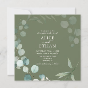 Rustic Garden Eucalyptus Script Sage Wedding Invitation