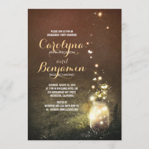 Rustic Garden Fireflies Mason Jar Engagement Party Invitation