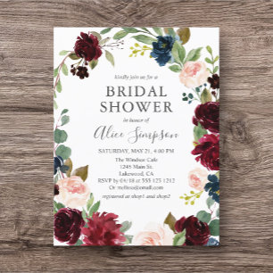 Rustic Garden Floral Calligraphy Bridal Shower Invitation Postcard