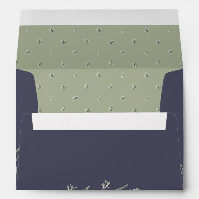 Rustic Garden floral liner & return address navy Envelope (Back (Bottom))