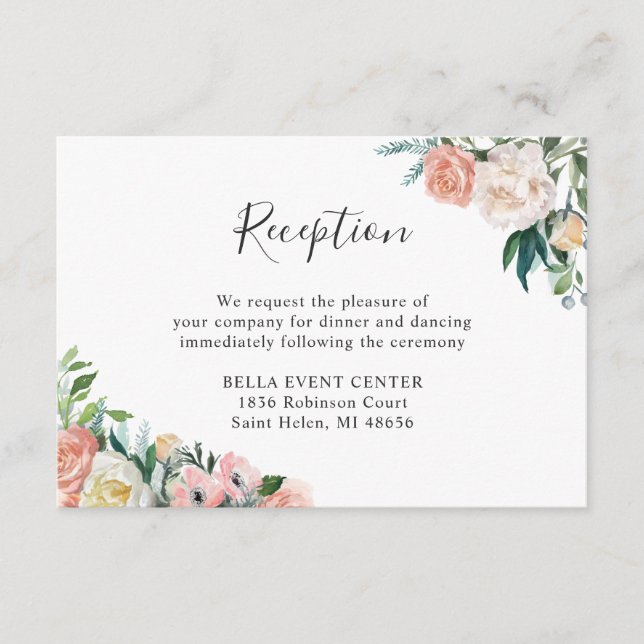 Rustic Garden Floral Reception Enclosure Card (Front)