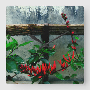 Rustic Garden Floral Square Wall Clock