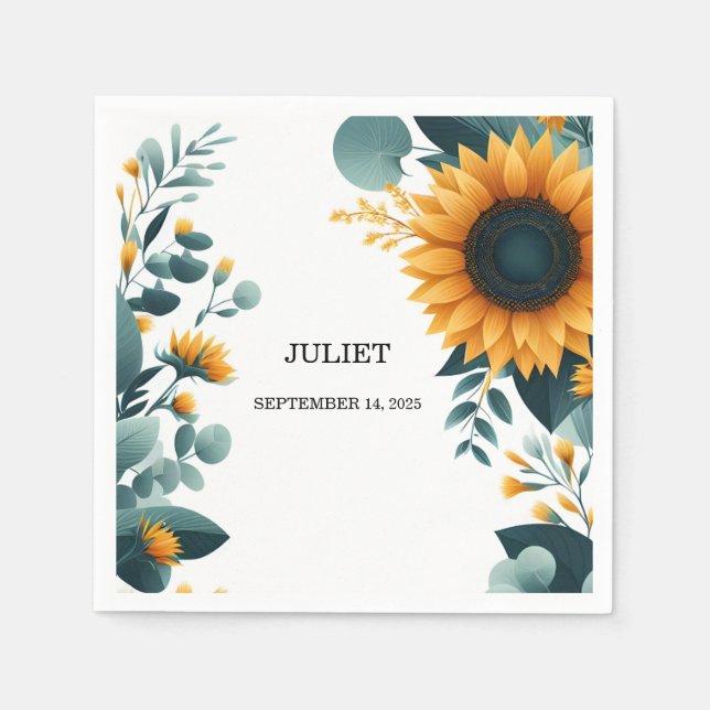 Rustic Garden Greenery Sunflower Bridal Shower Napkin (Front)