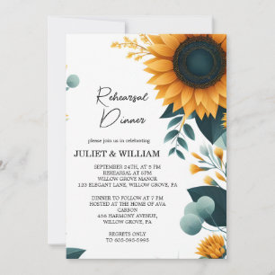 Rustic Garden Greenery Sunflower Rehearsal Dinner Invitation