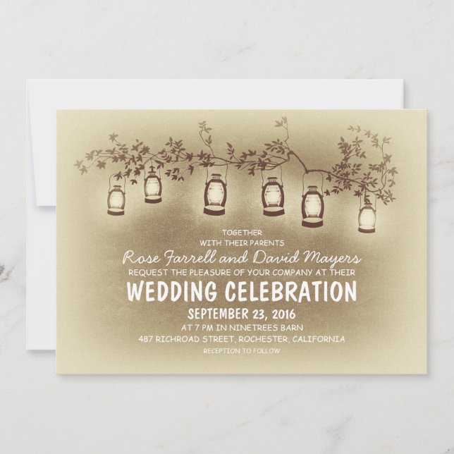 Rustic Garden Lights - Lanterns Wedding Invitation (Front)