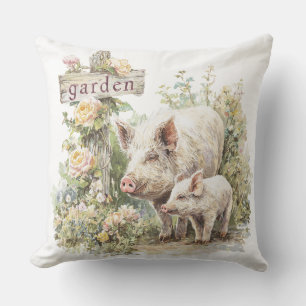 Rustic Garden Monogram Family Farm Pig Cushion