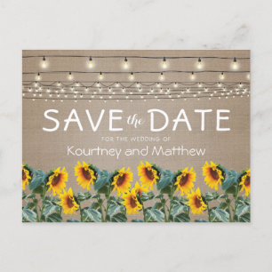 Rustic Garden Sunflowers Lights Save the Date Announcement Postcard