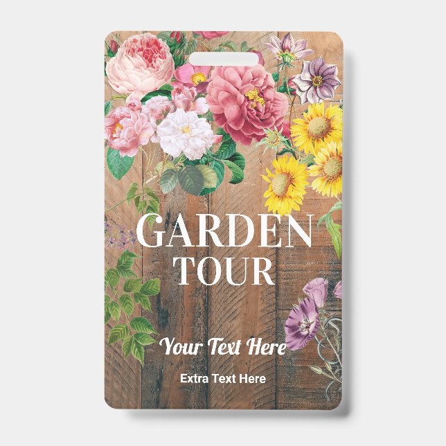 Rustic Garden Tour Badge Ticket Pass ID Badge (Front)