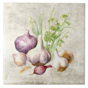 Rustic Garlic Watercolor Faux Texture Kitchen Ceramic Tile