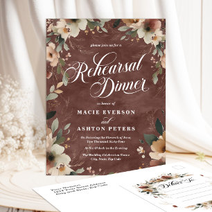 Rustic Garnet Cottagecore Floral Rehearsal Dinner Invitation Postcard