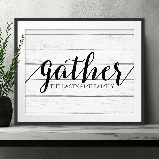 Rustic Gather - Shiplap Wood with Custom Family Poster (Frameable Art)