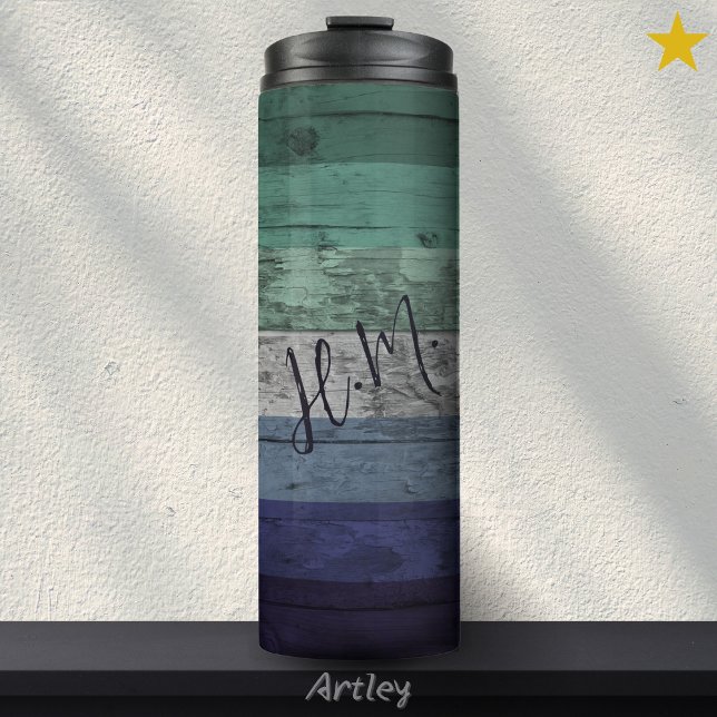 Rustic Gay Male Rainbow Pride Flag Wood Grain Name Thermal Tumbler (Creator Uploaded)