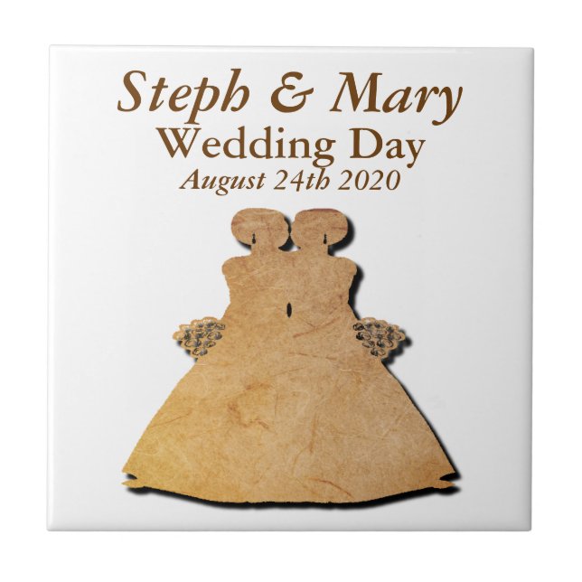 Rustic Gay Wedding Gift Tile for Lesbian Brides (Front)