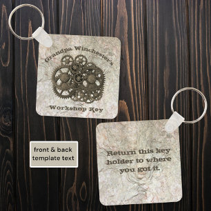 Rustic Gears Sprocket Steampunk On Stone Template  Key Ring