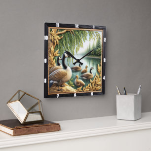 Rustic Geese Art  Square Wall Clock