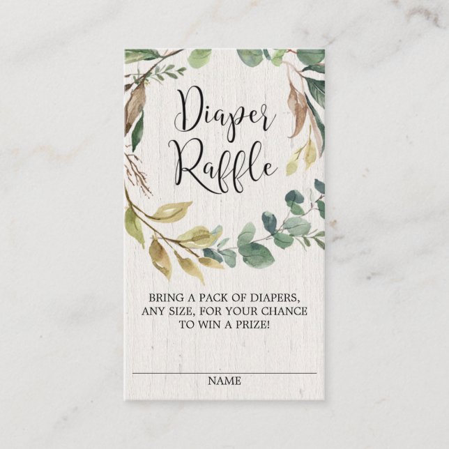 Rustic gender neutral diaper raffle enclosure card (Front)