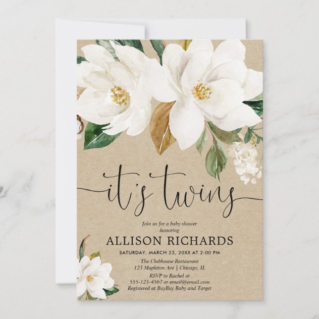 Rustic gender neutral floral Twins baby shower Invitation (Front)