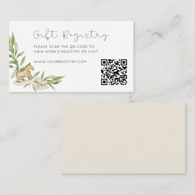 Rustic Gender Neutral Gift Registry QR Code Enclosure Card (Front/Back)