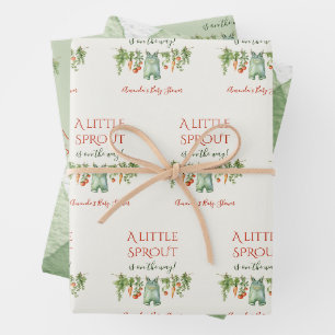 Rustic Gender Neutral Little Sprout Baby Shower Wrapping Paper Sheet