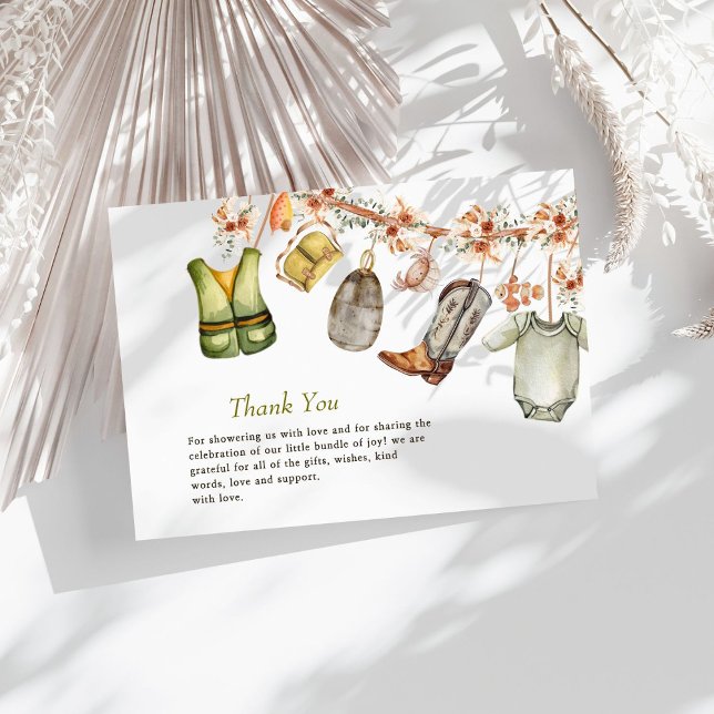 Rustic Gender Neutral Reel Fishing Baby Shower Thank You Card (Creator Uploaded)