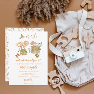 Rustic Gender Reveal Invitation, He or She Invitation